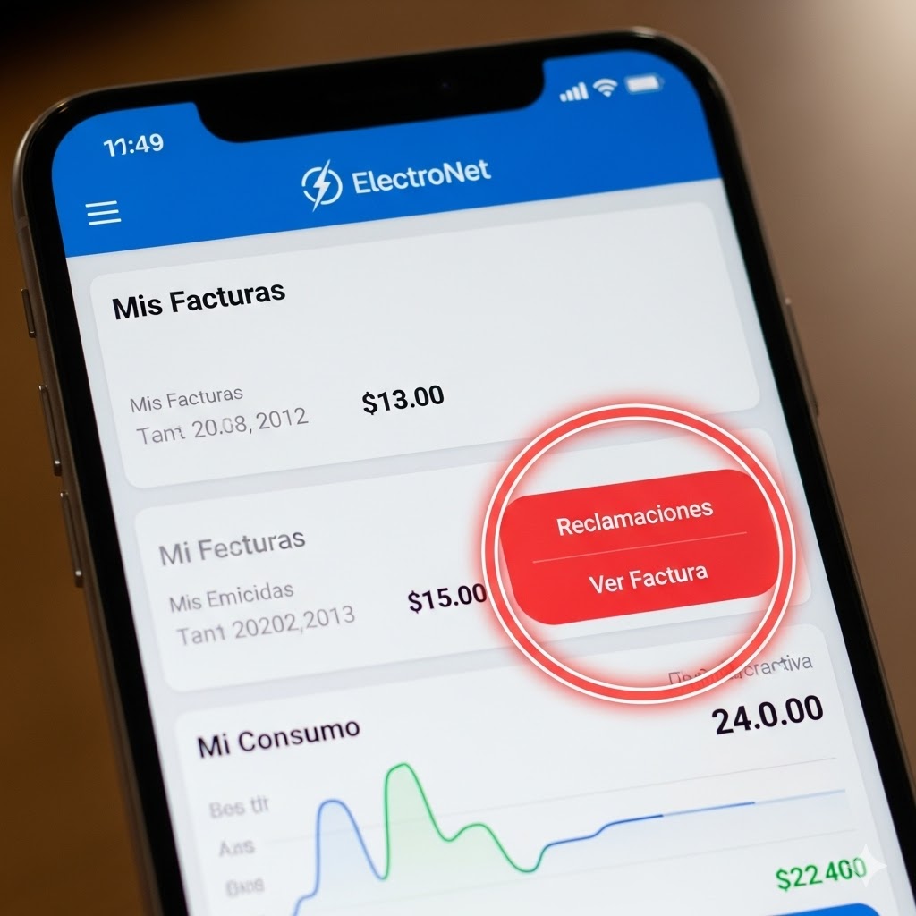Captura de pantalla de la app Clientes Iberdrola mostrando dónde revisar una factura y presentar una reclamación.
