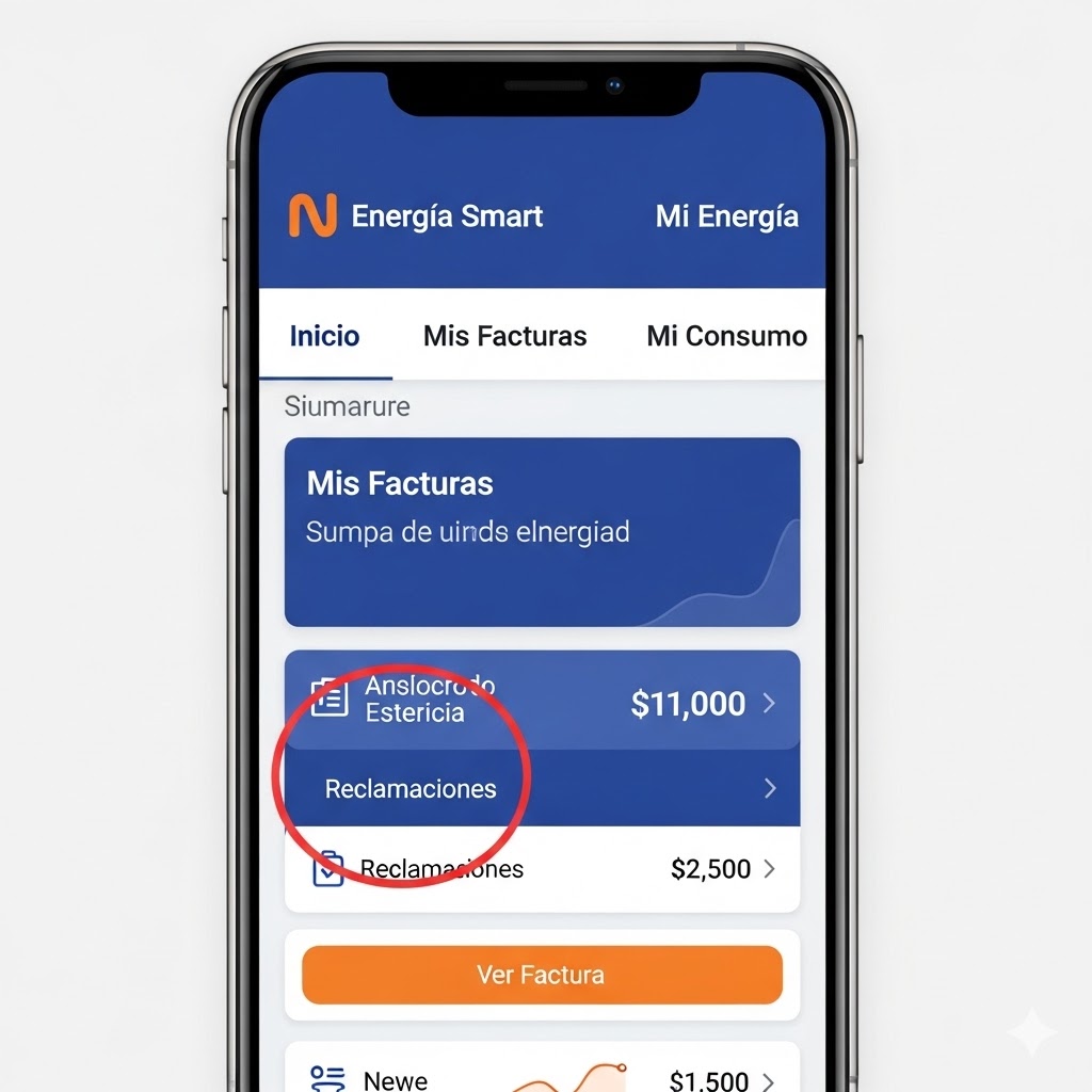 Captura de pantalla de la app Clientes Naturgy mostrando dónde revisar una factura y presentar una reclamación.